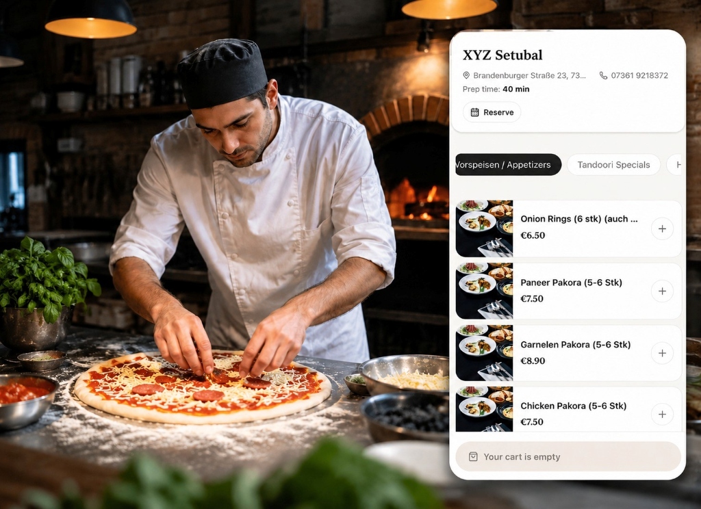 Restaurant kitchen with the Spiceup-Lite ordering and reservation page