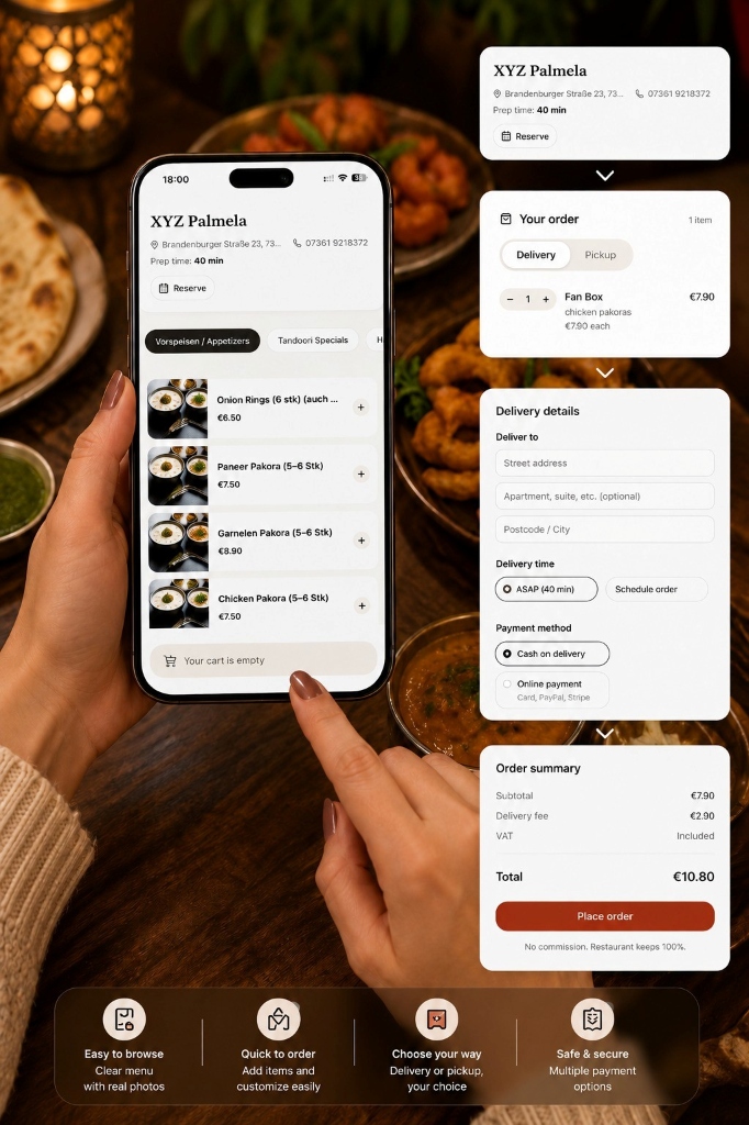 Guest browsing a restaurant menu on the Spiceup-Lite ordering platform